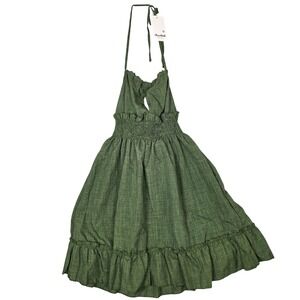 Olivia Mark Green‎ Halter Dress Ruffle Smocked Sundress Casual Summer Dress